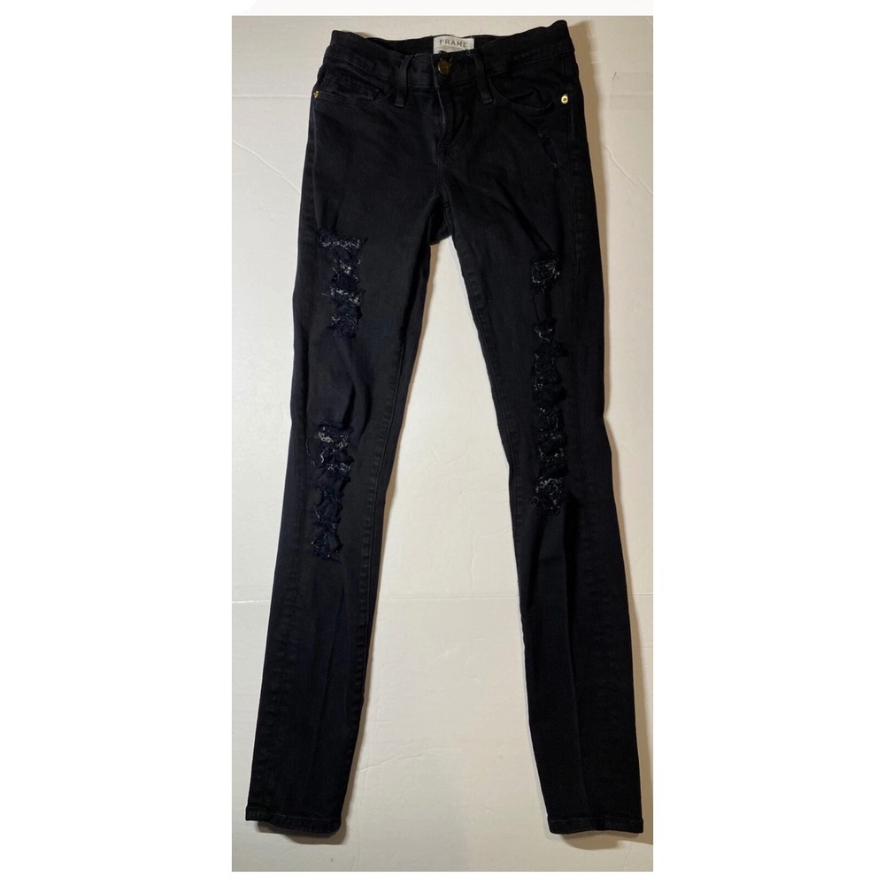 FRAME Le Skinny de Jeanne Distressed Black Skinny Jeans Size 30